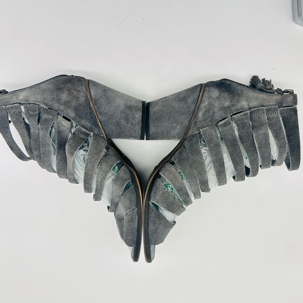 Free People Cayman Strappy Hybrid Gray Suede Open Toe Chunky  Heels 38 (US Sz 7) - Picture 7 of 14